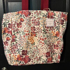 NWT Laura Ashley Oversized Fabric Floral Tote Red Green